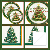 EVYIENEN 150 Pcs Christmas Plates and Napkins,Christmas Tree Party Supplies Merry Christma Disposable Paper Plates Napkins Dinnerware Set for Holiday Party Table Supplies