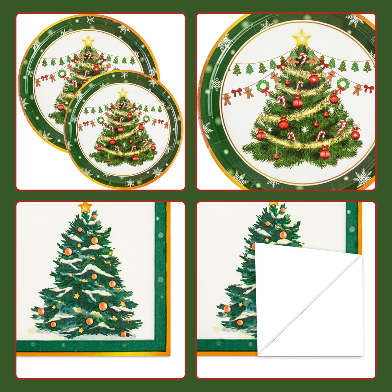 EVYIENEN 150 Pcs Christmas Plates and Napkins,Christmas Tree Party Supplies Merry Christma Disposable Paper Plates Napkins Dinnerware Set for Holiday Party Table Supplies