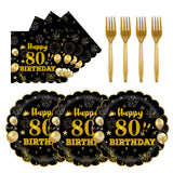 EVYIENEN 75 PCS 80th Birthday Party Supplies Paper Plates and Napkins, Black and Gold 80th Birthday Plates Napkins Tableware Set for Boys Men Tableware Set Decorations