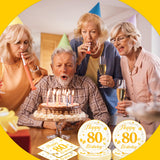 EVYIENEN 50PCS 80th Happy Birthday Plates and Napkins,7 Inch Premium Wihte and Gold Birthday Dessert Cake Plates Party and Cocktail Napkin for Men and Women Table Anniversary Decoration