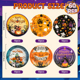 EVYIENEN 60 PCS Halloween Paper Plates,7 inch Paper Plates Pumpkin Monster Bat Skull and Ghost Disposable Cake Dessert Plate for Halloween Party Dinner Tableware Decoration Supplies