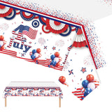 1 Pack 4th of July Tablecloth Plastic, 54x108 inch American Flag Theme Rectangle Plastic Table Cover Disposable Waterproof Tablecloth fo Independence Memorial Veterans Day Party Supplies