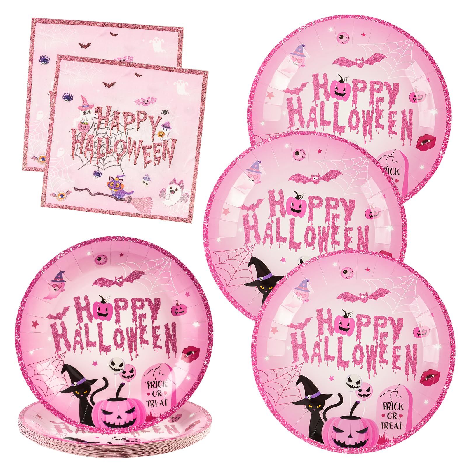 EVYIENEN 40pcs Halloween Paper Plates and Napkins, Halloween Party Supplies Disposable Napkins Set Disposable Plates Haunted House Design Dinnerware Tableware for Birthday Party Serves 20