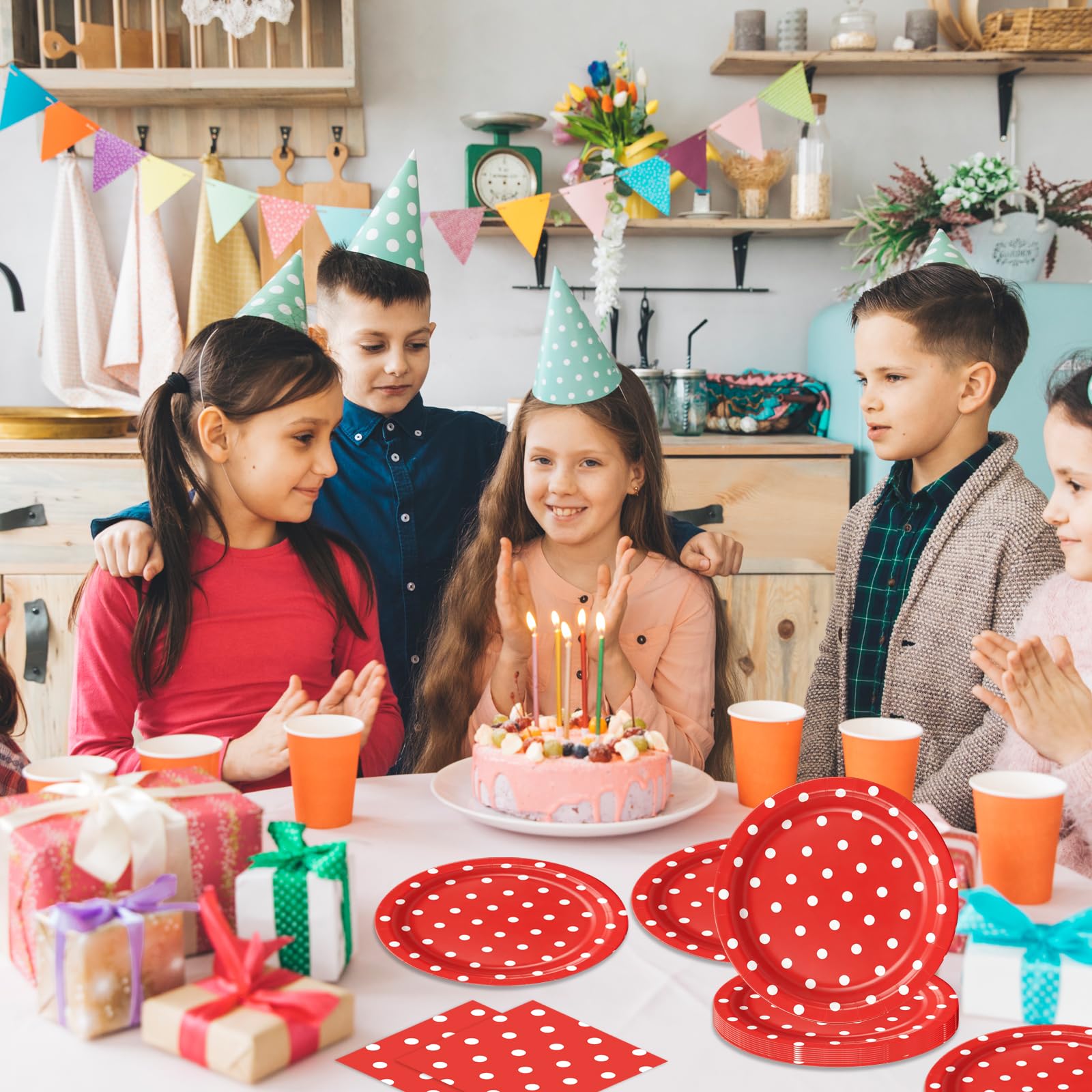 EVYIENEN 50PCS Red Polka Dot Paper Plates and Napkins Party Supplies,Red and White Party Plates and Napkins Tableware Set for Birthday Bridal & Baby Shower Wedding Party Decoration