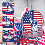 EVYIENEN 75Pcs 4th of July Plates and Napkins Party Supplies,7 Inch American Flag Patriotic Paper Plates and 6.5 Inch Napkins with 6.3 Inch Forks Disposable Tableware Set