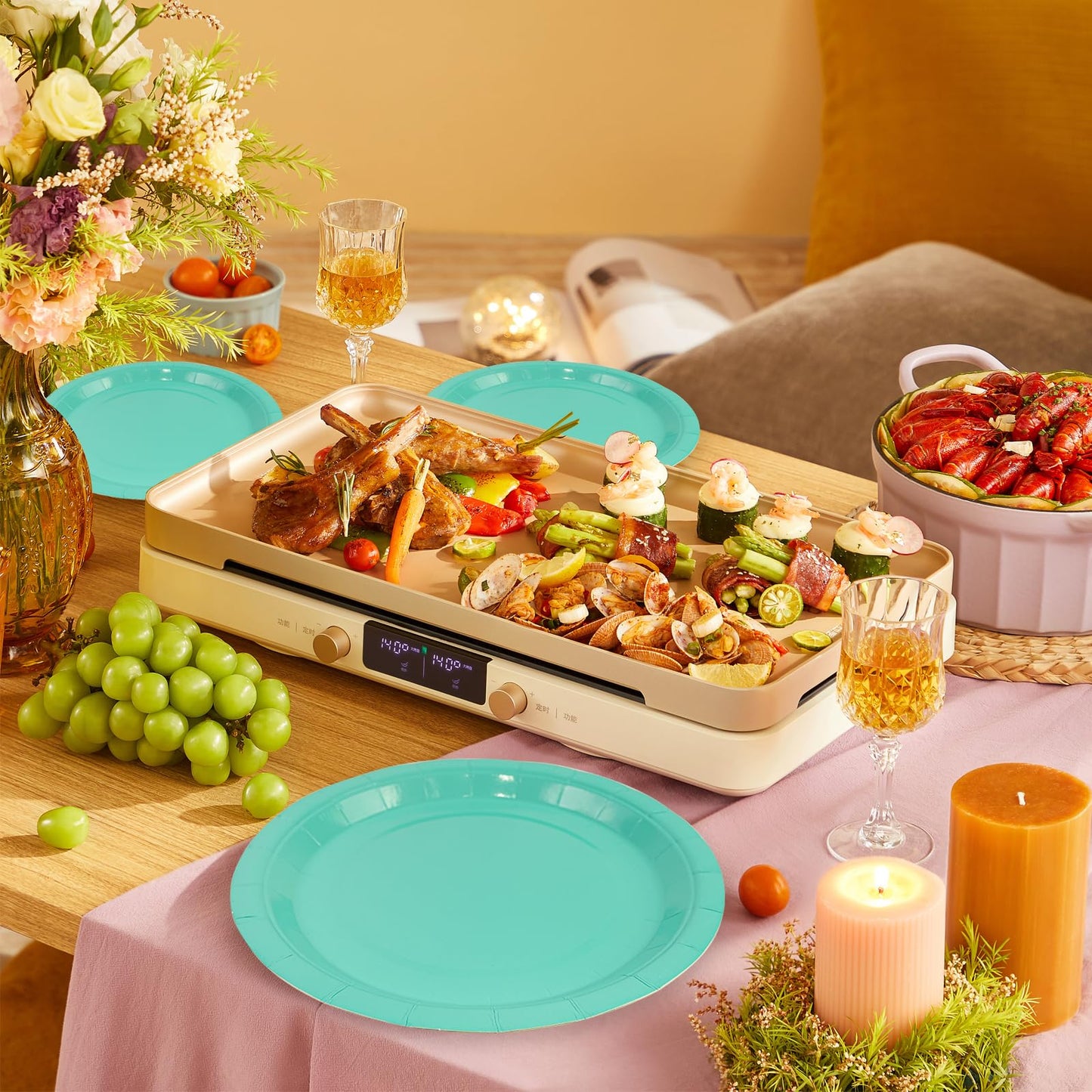 75Pcs Red Paper Plates and Napkins Set with Gold Forks, Disposable Party Tableware for Birthday and Wedding, Serves 25