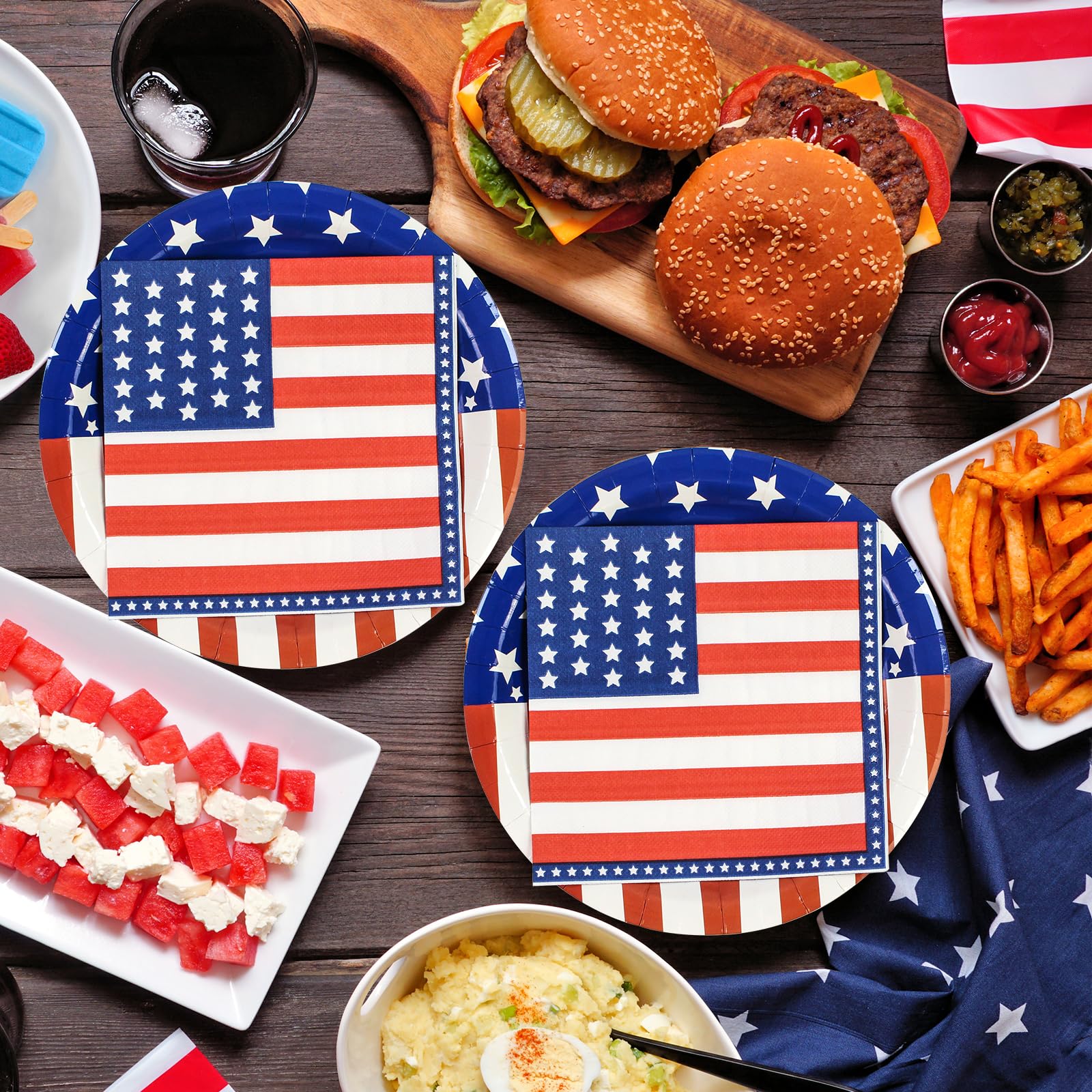 40 Pcs American Flag Patriotic Party Supplies, 9 Inch Plates & Napkins for 4th of July, Serves 20