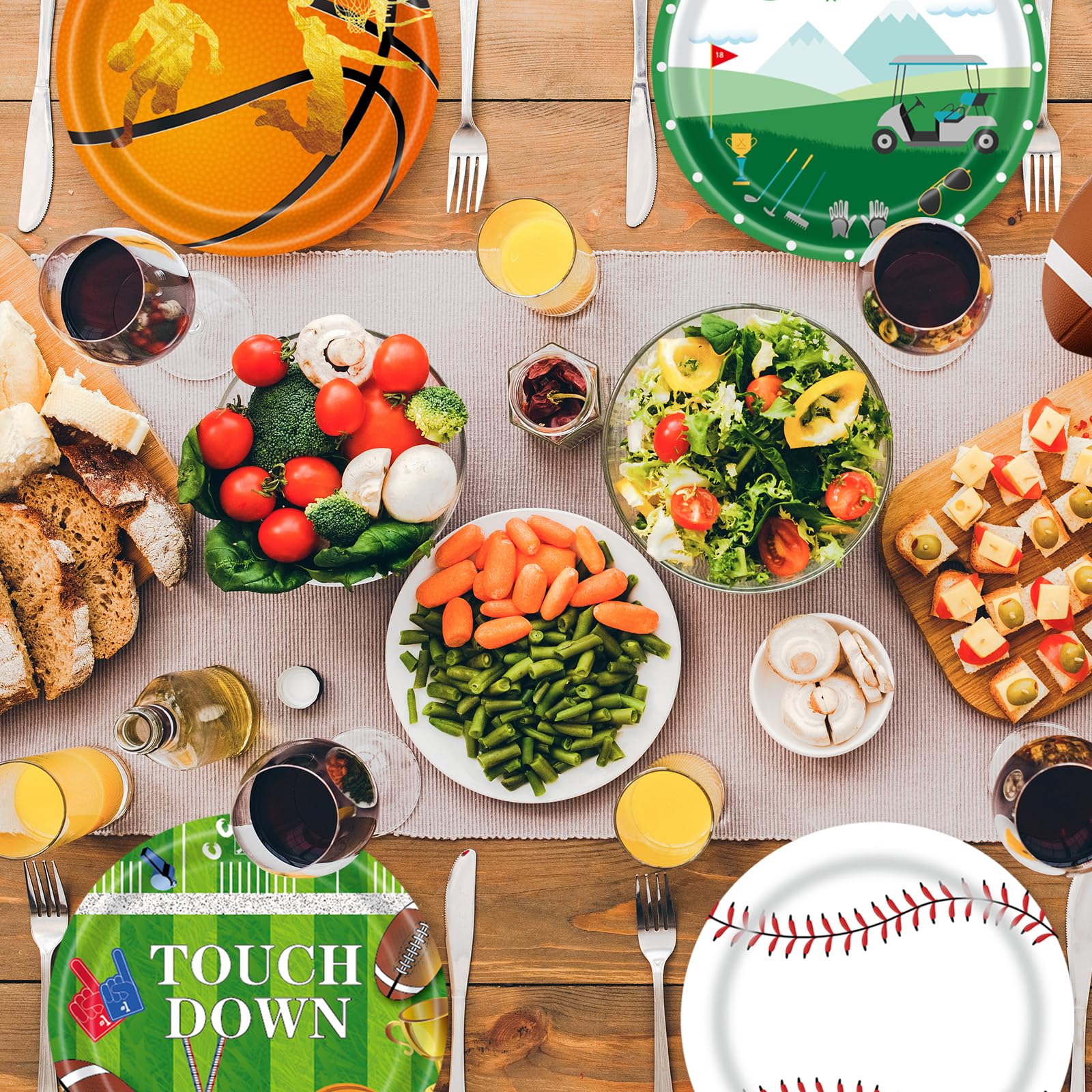 EVYIENEN 48Pcs Sports Birthday Paper Plates,9inch Disposable Sports Football Basketball Golf Baseball Paper Plates in 4 Designs for Kids Birthday Party Favors Decorations