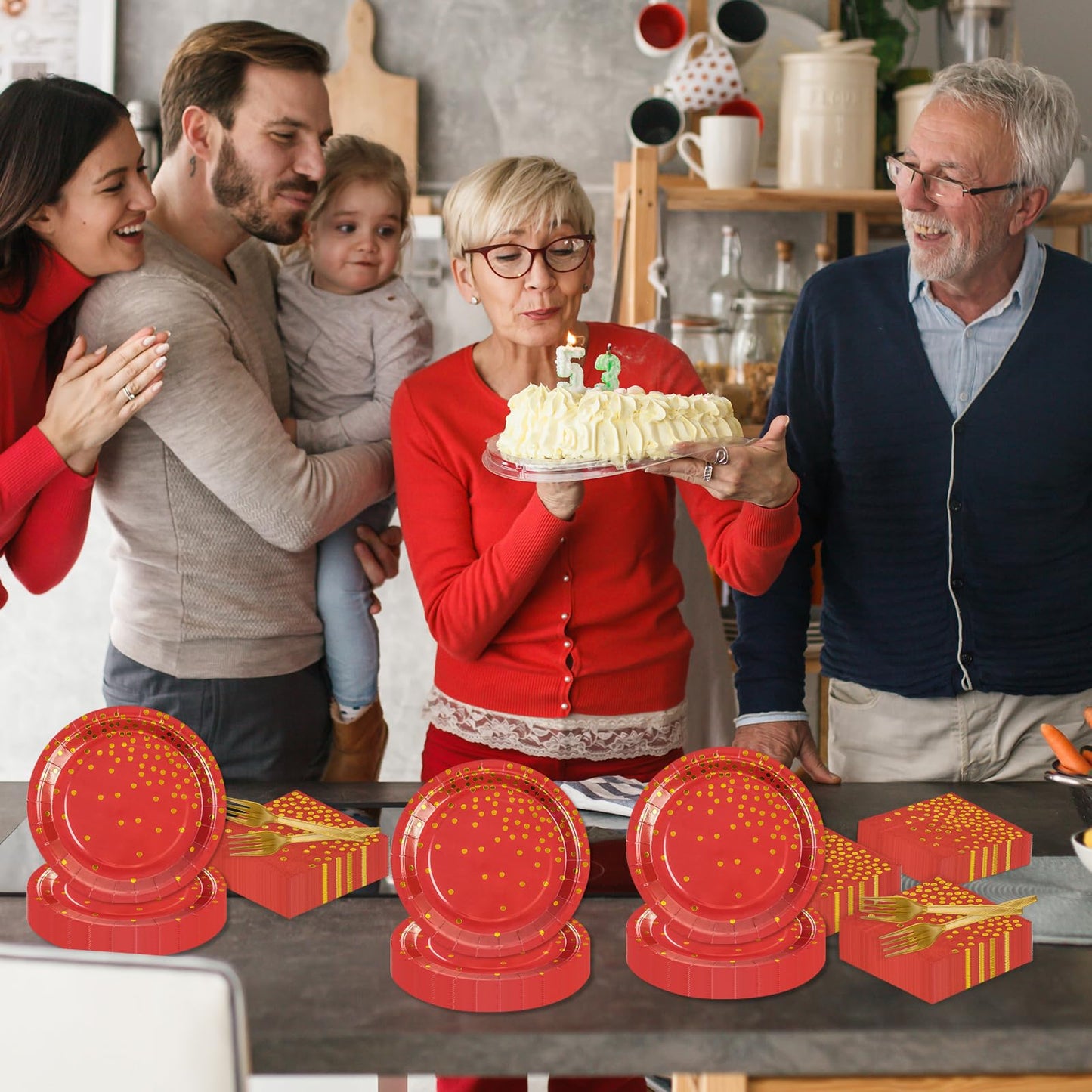75Pcs Red Dots Glod Paper Plates and Napkins Party Supplies Set,Red Disposable Plates Party Supplies Includes Paper Napkins Forks Decorations for Birthday,Wedding,Christmas,Serves 25