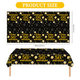 EVYIENEN 2 Pack 50th Birthday Tablecloth,Disposable Black Gold Plastic Waterproof Rectangular Table Covers for Christmas Party Decorations Men Women, 54 x 108 Inch