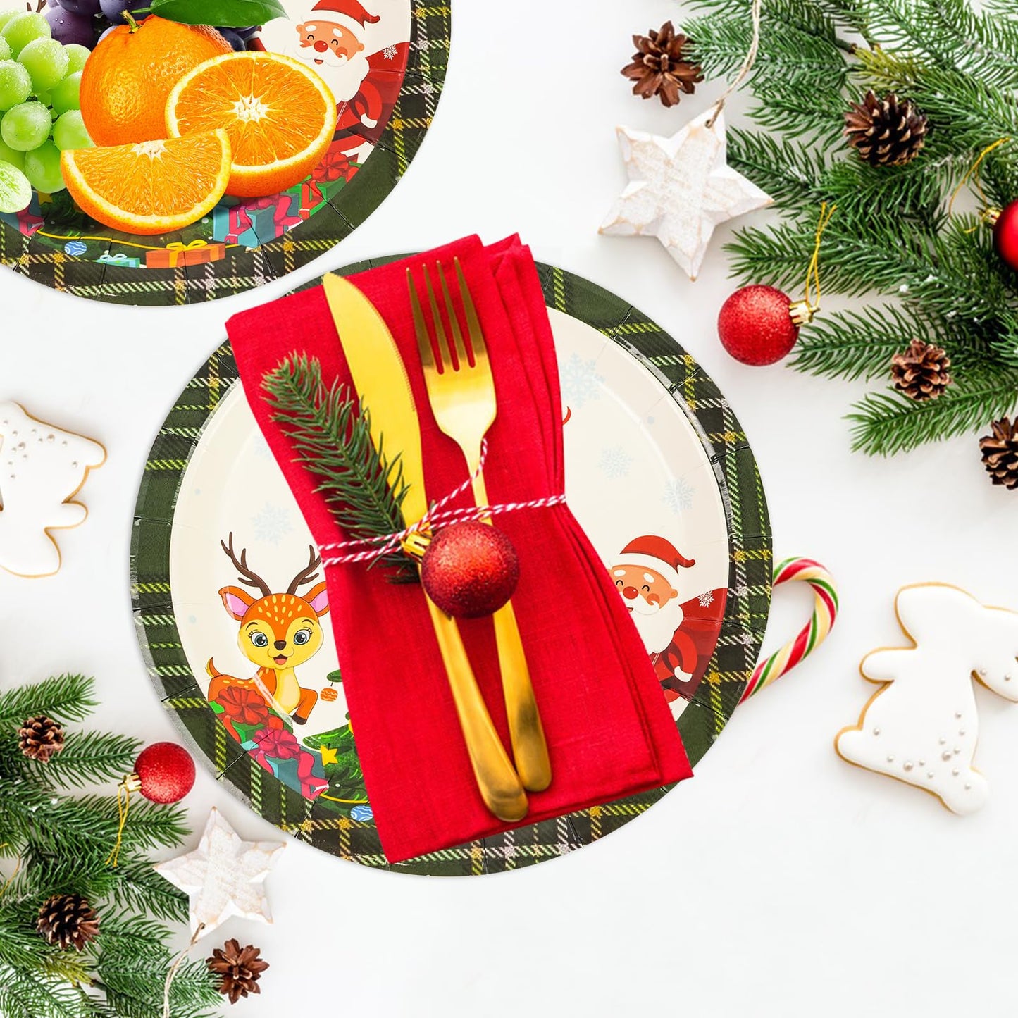 EVYIENEN 50pcs Disposable 7 Inch Paper Plates - Dessert Plates With Merry Christmas Letters, Party Decoration Supplies