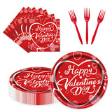 EVYIENEN 75 Pcs Valentine's Paper Plates and Napkins Party Supplies,Red Disposable Paper Plates Napkins and Forks Party Heart Tableware for Valentines Party Engagements Decorations-Serves 25