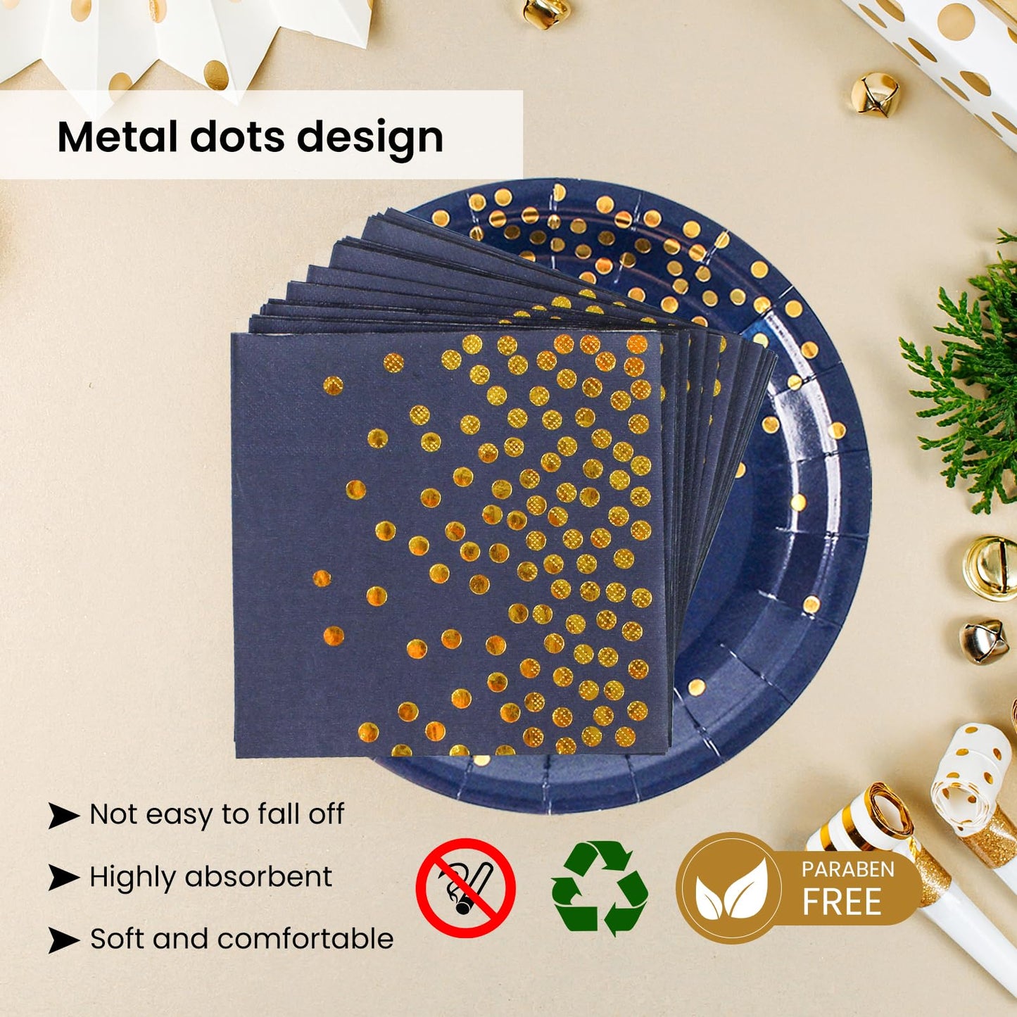 168PCS Blue and Gold Party Supplies,Disposable Party Decorations Paper Plates Napkins Cups Plastic Forks Knives Spoons for Birthday New Year Wedding,Serve 24