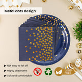 168PCS Blue and Gold Party Supplies,Disposable Party Decorations Paper Plates Napkins Cups Plastic Forks Knives Spoons for Birthday New Year Wedding,Serve 24