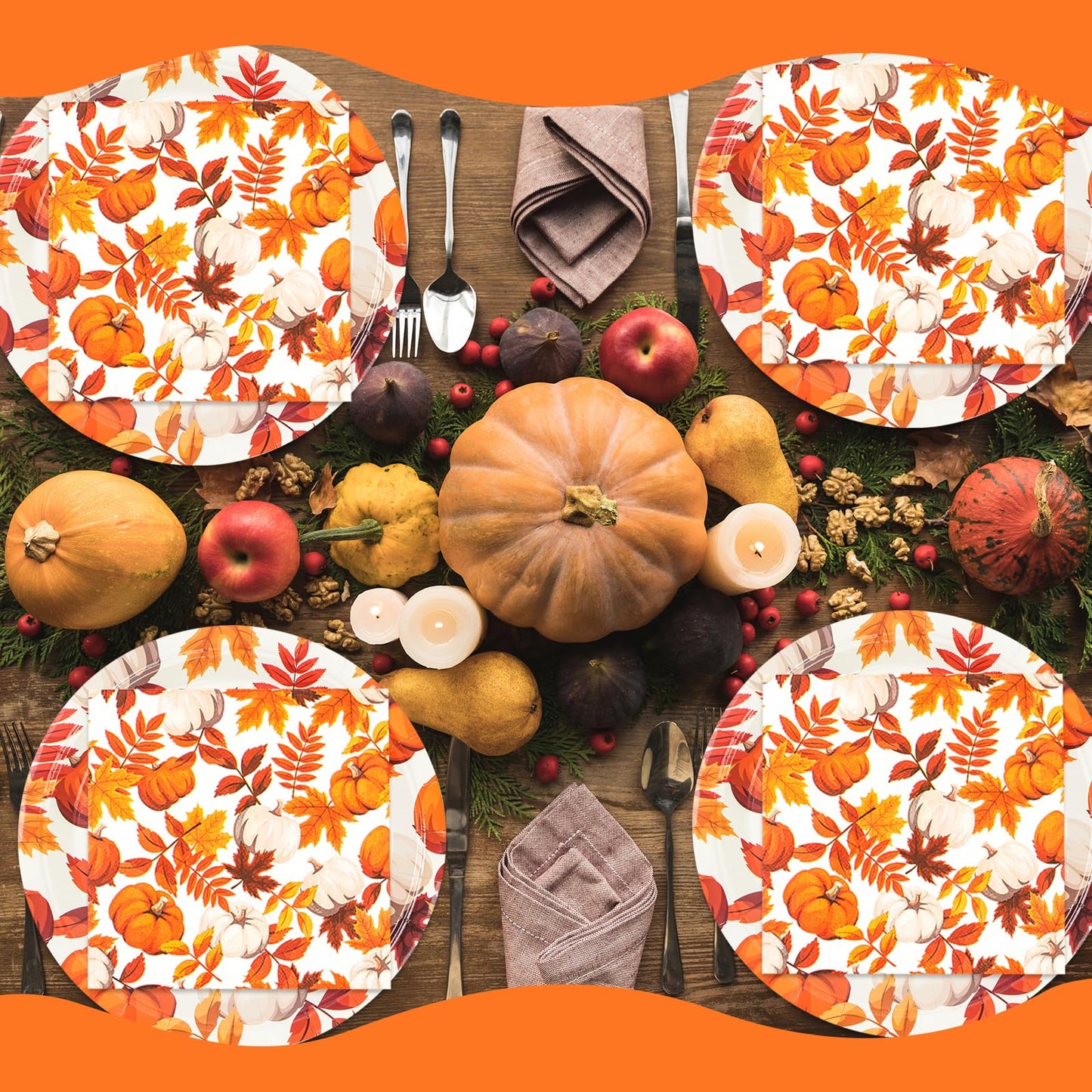 40Pcs Fall Paper Plates and Napkins,Thanksgiving Dessert Plates and Cocktail Napkins for Fall Thanksgiving Autumn Home Kitchen Birthday Party Supplies