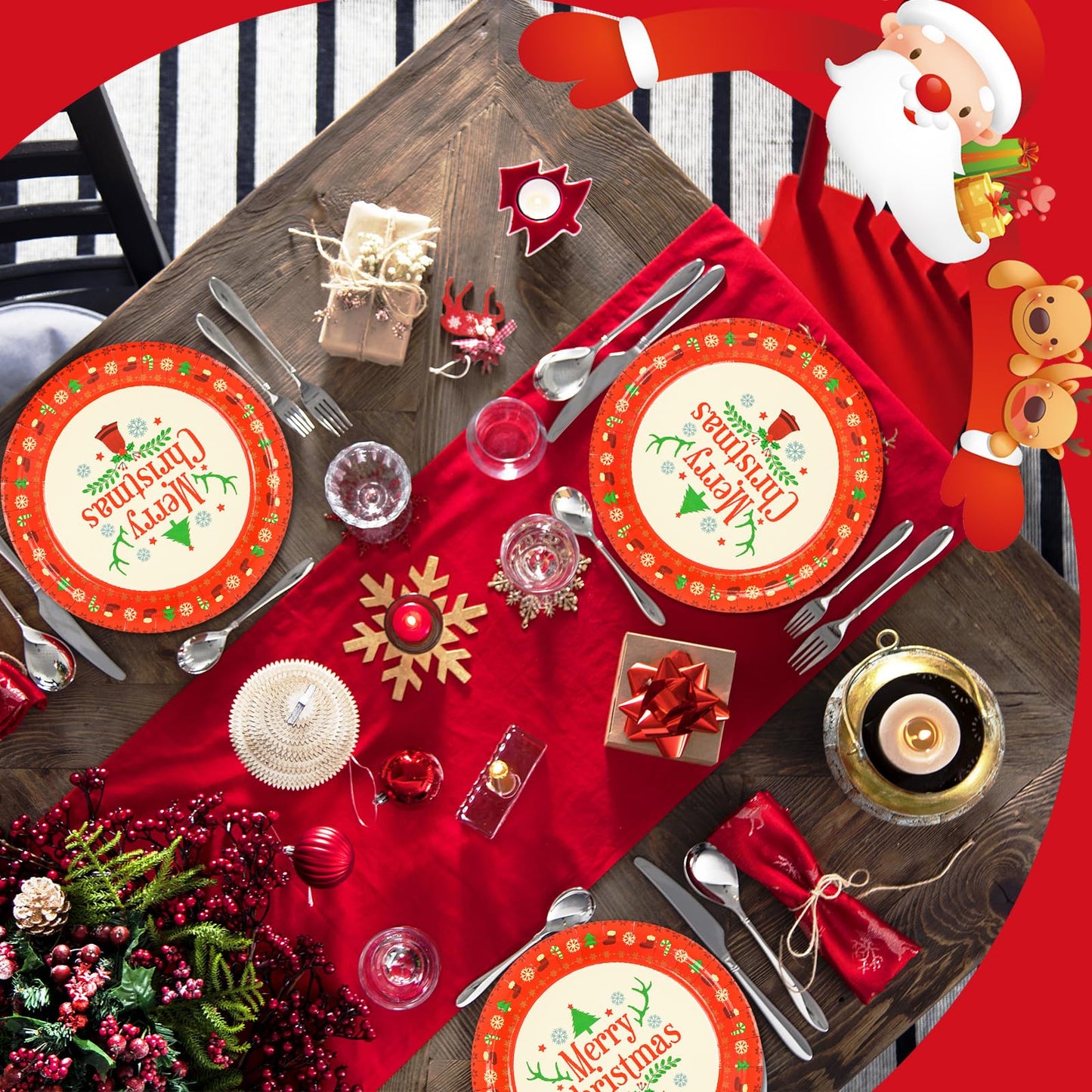 EVYIENEN 50 Pack Christmas Paper Plates - 7 inch Disposable Christmas Dessert Paper Dinnerware Dinner Plates for Xmas Holiday Party Dinnerware Party Supplies