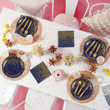 168PCS Blue and Gold Party Supplies,Disposable Party Decorations Paper Plates Napkins Cups Plastic Forks Knives Spoons for Birthday New Year Wedding,Serve 24