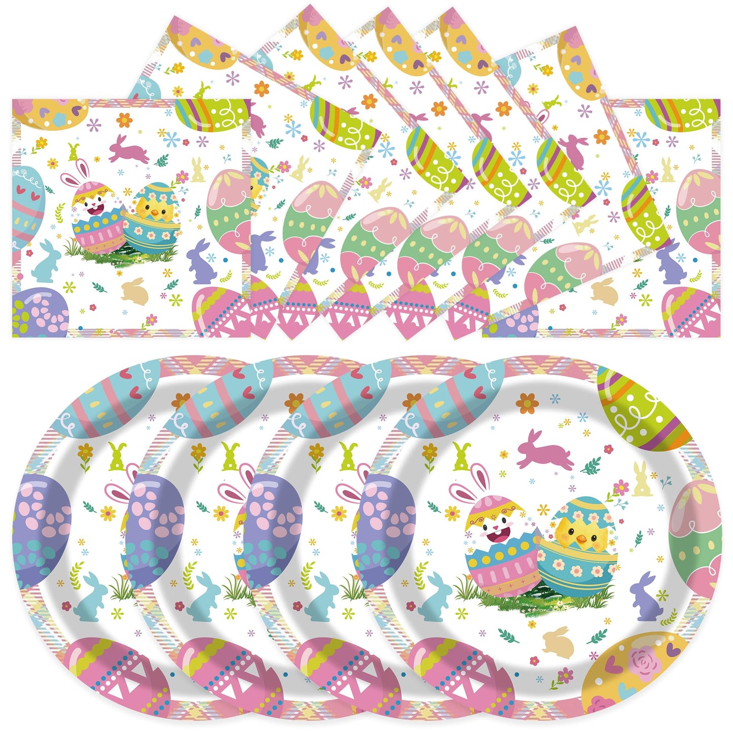EVYIENEN 40Pcs Easter Paper Plates and Napkins Party Supplies - 9Inch Bunny Egg Plates and Napkins Disposable Dinner Tableware Set for Easter Spring Birthday Party Decorations, Serves 20