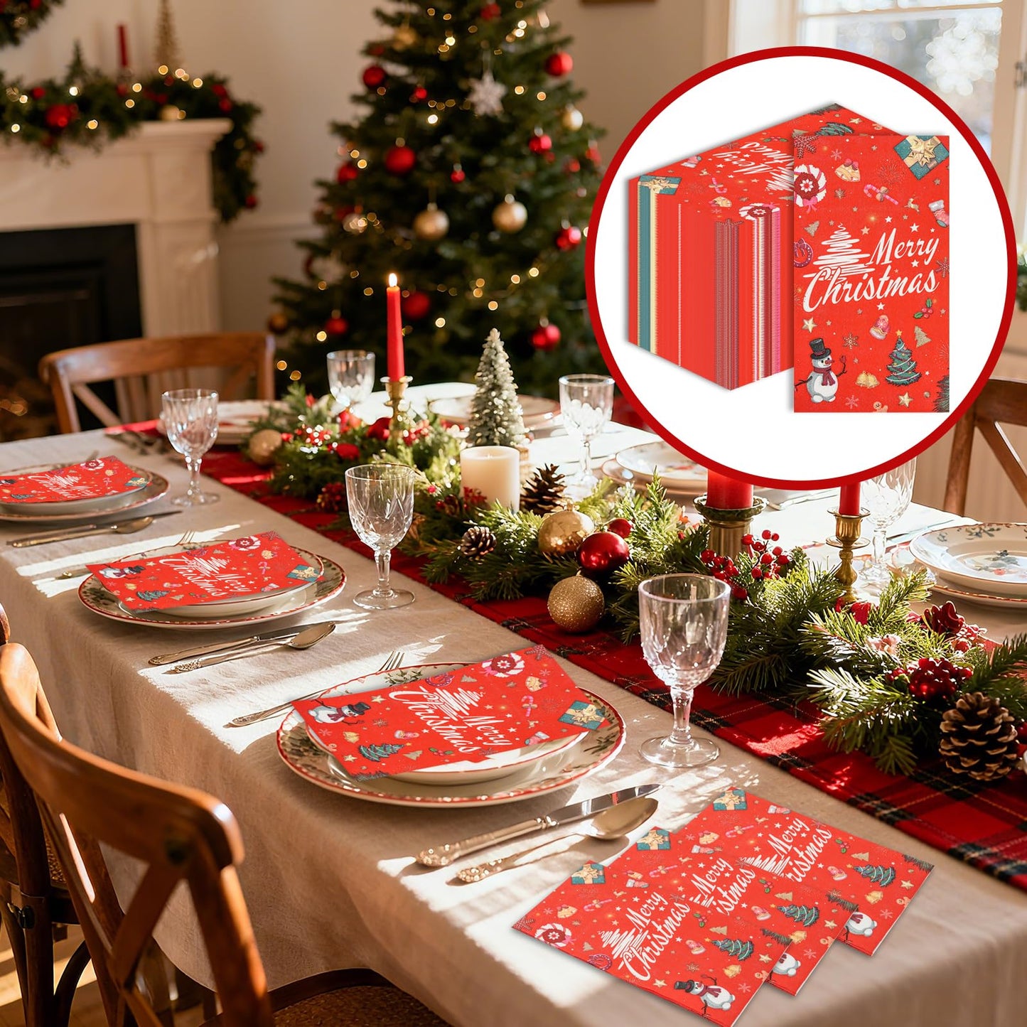 100 Pack Christmas Guest Napkins-Disposable Marry Christma Guest Hand Towel Bathroom Napkins for Winter Snowflakes Party Paper Cocktail Party Supplies
