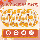 50 Pack Fall Paper Plates,7inch Disposable Fall Maple Leaf Paper Dinner Party Plates for Thanksgiving Pumpkins Birthday Holiday Family Gatherings Parties (Pumpkins)