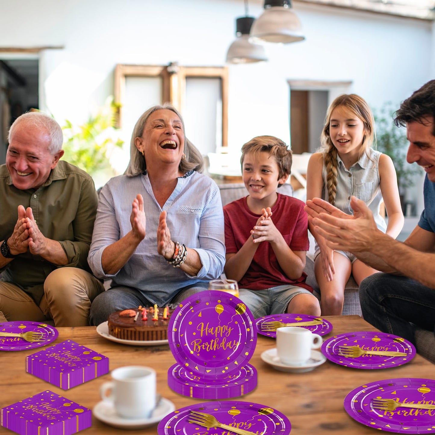75Pcs Happy Birthday Purple Glod Paper Plates and Napkins Party Supplies Set,Purple Disposable Plates Party Supplies Includes Paper Napkins Forks Decorations for Birthday,Wedding,Christmas,Serves 25