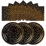 EVYIENEN 50PCS Black and Gold Birthday Dinner Plates and Napkins Party Supplies,25 x 9 Black Gold Foil Decorations Dessert Plates and 25 x 6.5 Napkins for Birthdays New Year Weddings Graduations