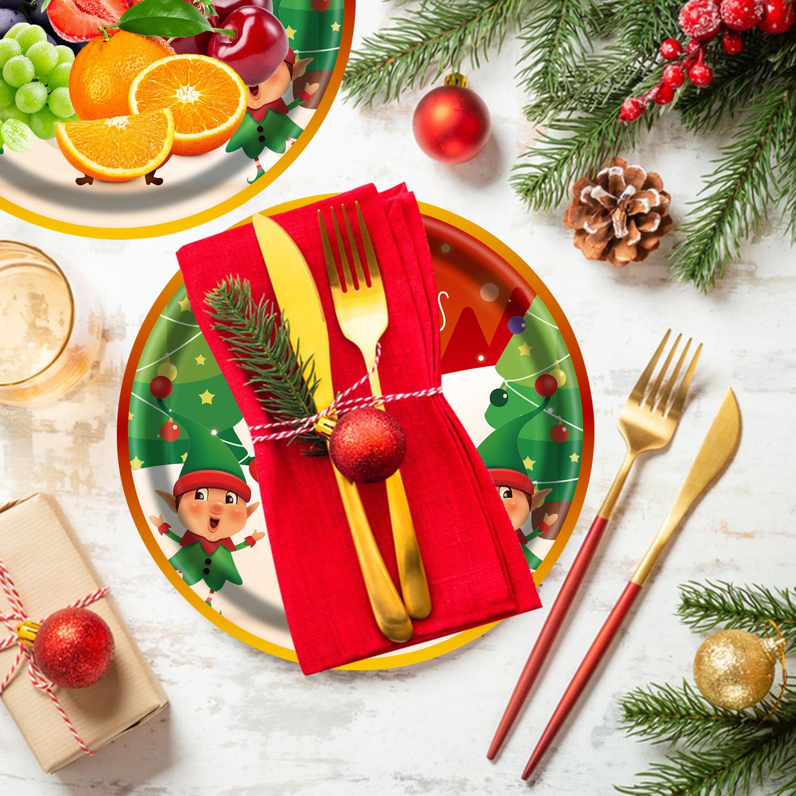 50 Pcs Disposable Christmas Paper Plates, 7 Inch Merry Christmas Dessert Plates