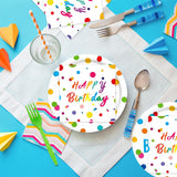 EVYIENEN 50 Pcs Happy Birthday Dots Plates and Napkins Party Supplies,Happy Birthday and Napkins Party Decorations for Birthday Plates-Serves 25
