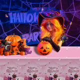 108×54Inch Halloween Tablecloth, Halloween Decorations Indoor Outdoor Happy Boo Pumpkin Bat Skeleton Candy Disposable Plastic Waterproof Tablecover for Table Decor Backdrop Banner Party Supplies