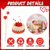 100 pcs Red Heart Shaped Pearl Fancy Cocktail Picks，4.7 Inch Handmade Bamboo Cocktail Toothpicks for Valentines Day Decoration Party Supplies (Red mix)