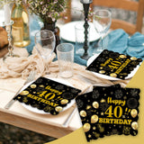 40pcs 70th Birthday Paper Napkins,13 x 13 inch Black and Gold Scalloped Dessert Cocktail Napkins Disposable Party Men Women Napkins 70th Birthday Decorations