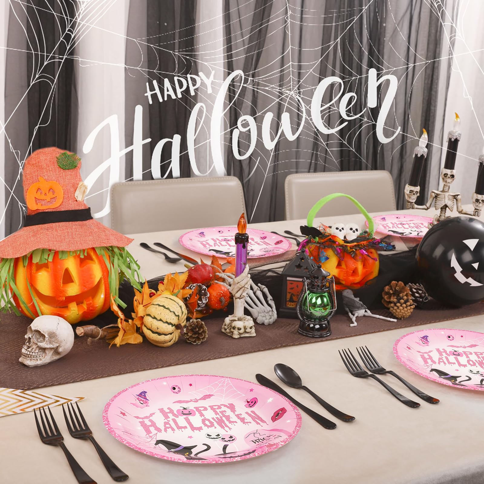 EVYIENEN 40pcs Halloween Paper Plates and Napkins, Halloween Party Supplies Disposable Napkins Set Disposable Plates Haunted House Design Dinnerware Tableware for Birthday Party Serves 20
