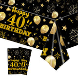EVYIENEN 2 Pack 60th Birthday Tablecloth,Disposable Black Gold Plastic Waterproof Rectangular Table Covers for Christmas Party Decorations Men Women, 54 x 108 Inch