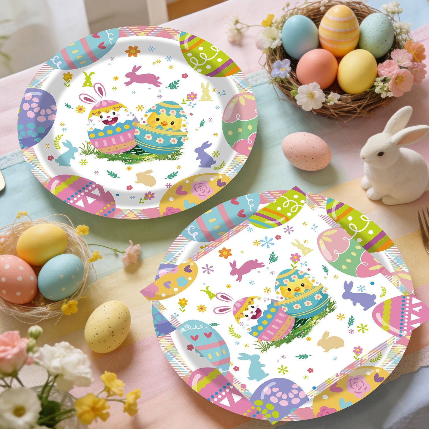 EVYIENEN 40Pcs Easter Paper Plates and Napkins Party Supplies - 9Inch Bunny Egg Plates and Napkins Disposable Dinner Tableware Set for Easter Spring Birthday Party Decorations, Serves 20
