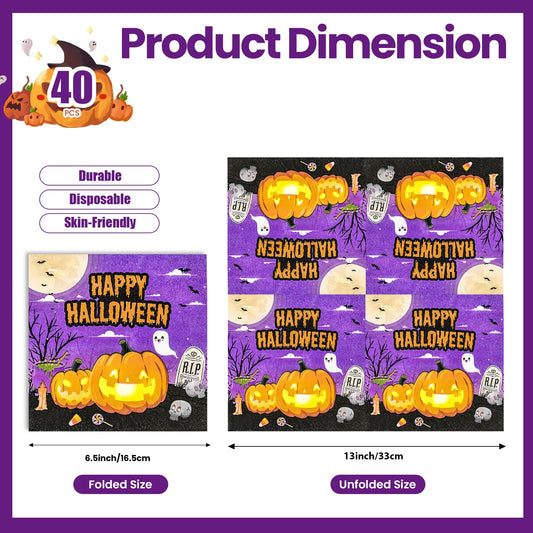 50 Pcs Halloween Napkins,13 x 13 Inch Pumpkin Ghosts Skeletons Disposable Luncheon Cocktail Napkins Party Supplies for Halloween Gifts Dinner Party Decoration