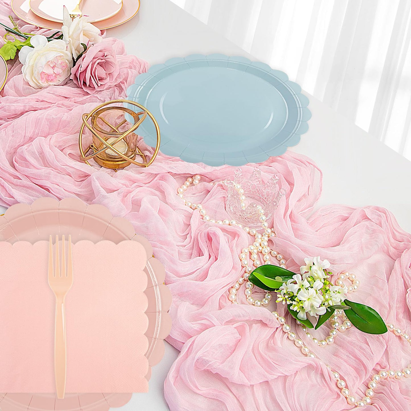75 Pcs Pink & Blue Scalloped Paper Plates, Napkins & Forks Set – Disposable Tableware for Baby Shower, Bridal Shower & Weddings, Serves 25 (9 Inch)