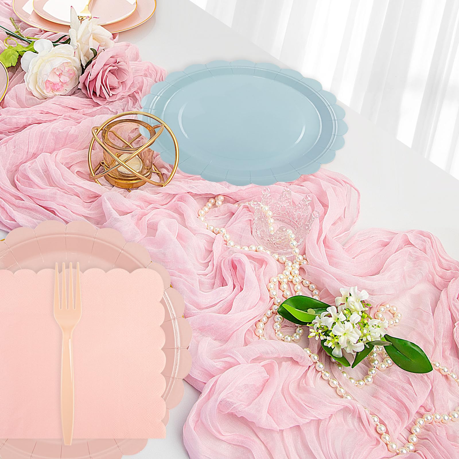 75 Pcs Pink & Blue Scalloped Paper Plates, Napkins & Forks Set – Disposable Tableware for Baby Shower, Bridal Shower & Weddings, Serves 25 (9 Inch)