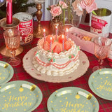 50 Pack Sage Green and Gold Happy Birthday Paper Plates, 7 inch Metallic Foil Polka Dots Disposable Dessert Party Supplies Plates for Graduation St Patricks Wedding Holiday Christma Party Decorations