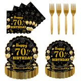 EVYIENEN 96Pcs 60th Birthday Party Tableware Set,Back in 1965 Birthday Party Decorations Supplies, Disposable Black and Gold 60th Birthdays Paper Plates Napkins Forks Favors for Men Women, Serve 24