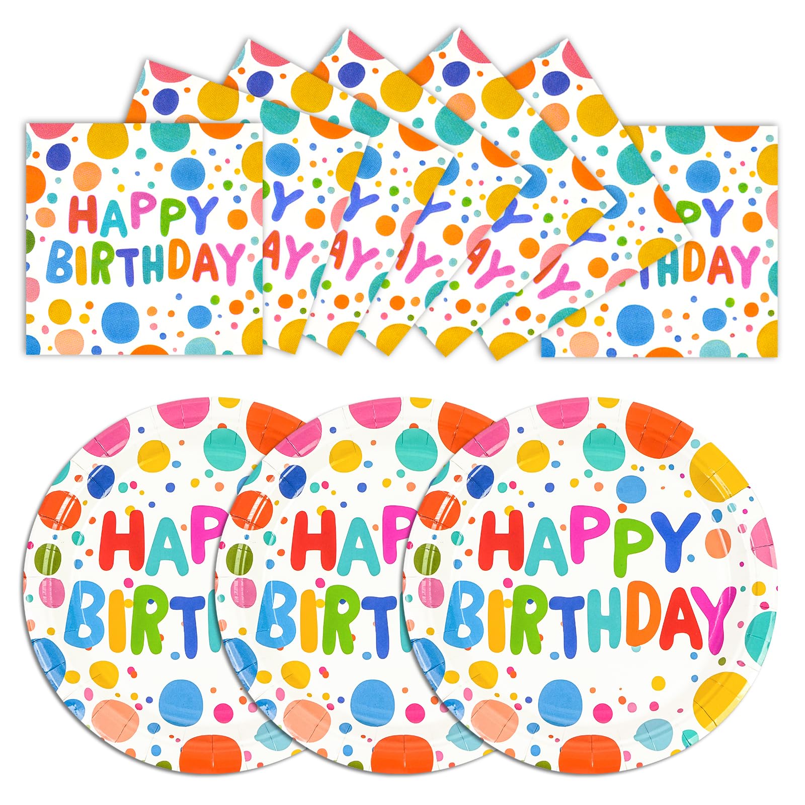 40PCS Happy Birthday Party Plates and Napkins,Includes Disposable Paper Plates and Napkins Birthday Dots Design Party Supplies for Adults and Kids Decorations (20 Guests )