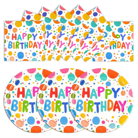 40PCS Happy Birthday Party Plates and Napkins,Includes Disposable Paper Plates and Napkins Birthday Dots Design Party Supplies for Adults and Kids Decorations (20 Guests )