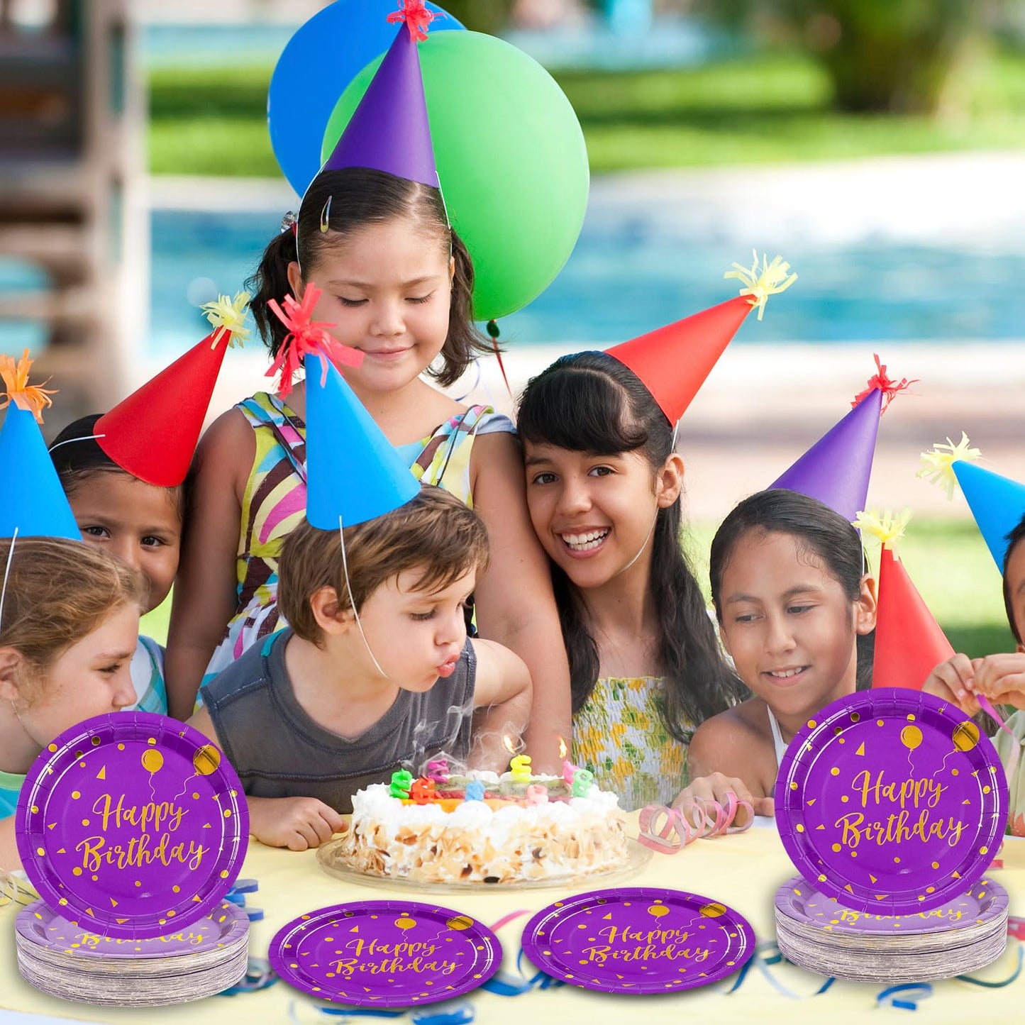 50 Pcs Purple and Gold Paper Plates,7 inch Halloween Paper Plates Disposable Happy Birthday Dessert Cake Plate Party Supplies for Halloween Fall Thanksgiving Birthday Wedding Party Decorations