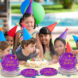 50 Pcs Purple and Gold Paper Plates,7 inch Halloween Paper Plates Disposable Happy Birthday Dessert Cake Plate Party Supplies for Halloween Fall Thanksgiving Birthday Wedding Party Decorations