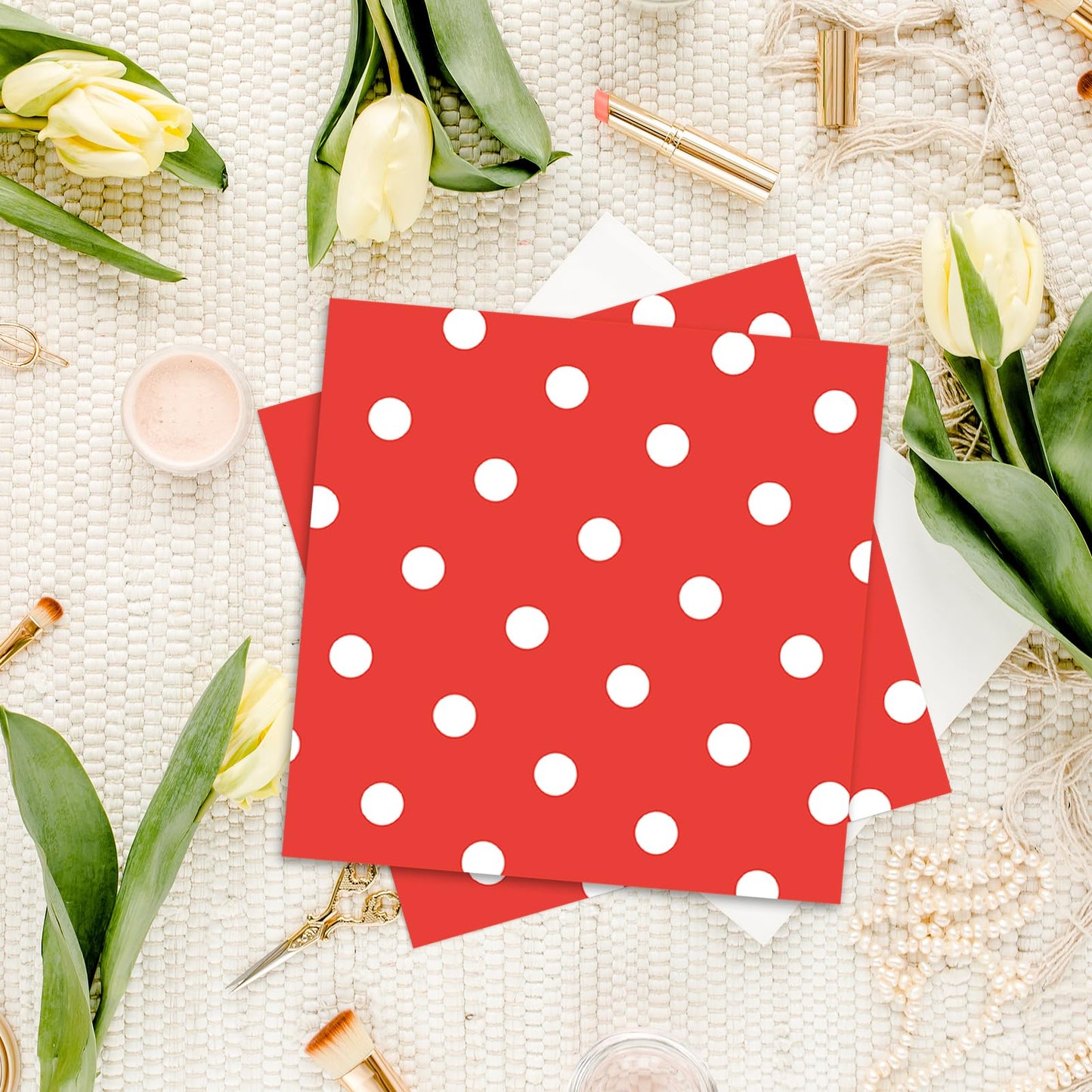 50pcs White Polka Dot Red Napkins, Disposable 2-Ply Cocktail & Happy Birthday Napkins, Polka Dot Party Decorations for Wedding Baby Shower Birthday Bridal Party