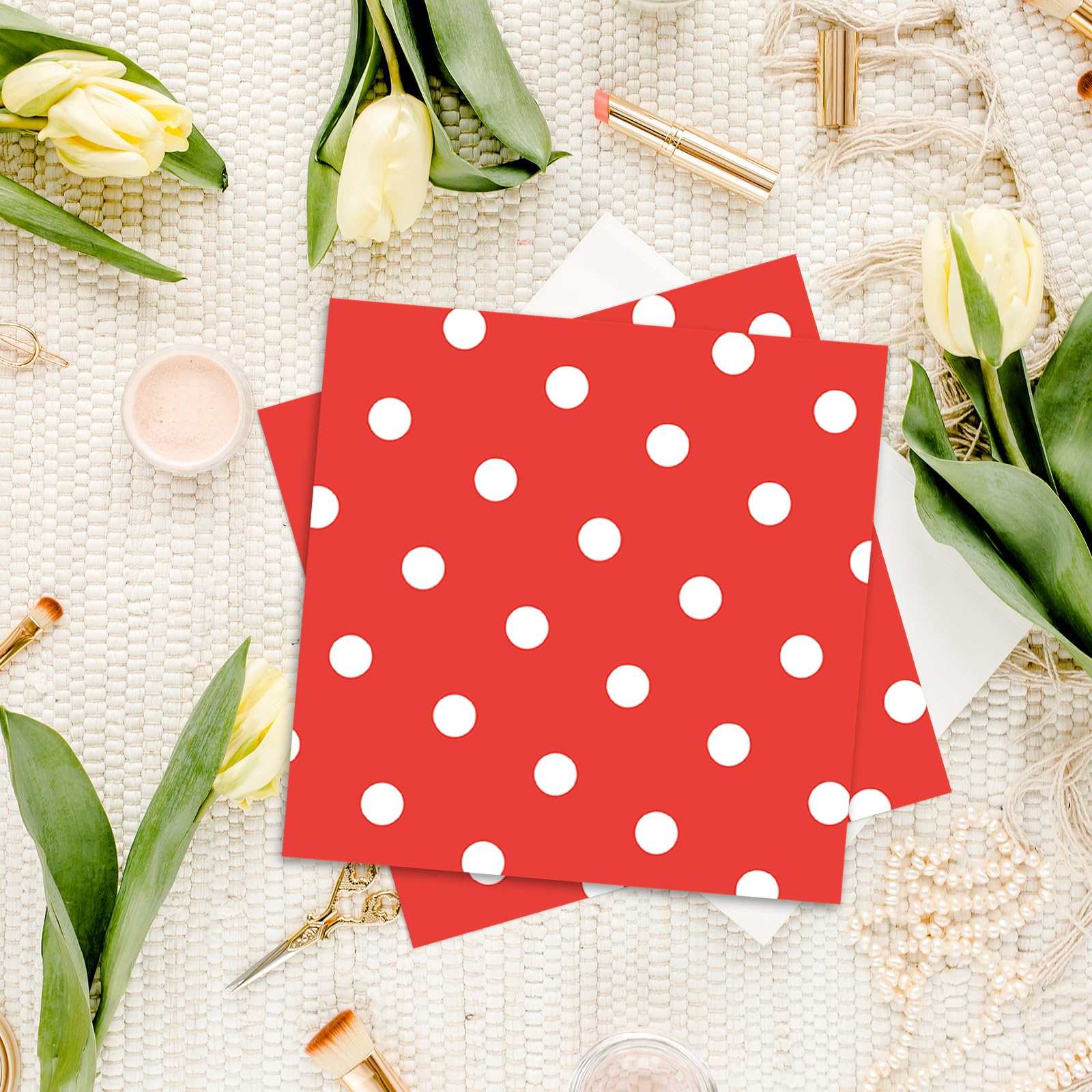 50pcs White Polka Dot Red Napkins, Disposable 2-Ply Cocktail & Happy Birthday Napkins, Polka Dot Party Decorations for Wedding Baby Shower Birthday Bridal Party
