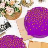 50PCS Purple and Gold Birthday Dinner Plates and Napkins Party Supplies,25 x 7 inch Purple Gold Foil Decorations Dessert Plates and 25 x 6.5 inch Napkins for Birthdays New Year Weddings Graduations