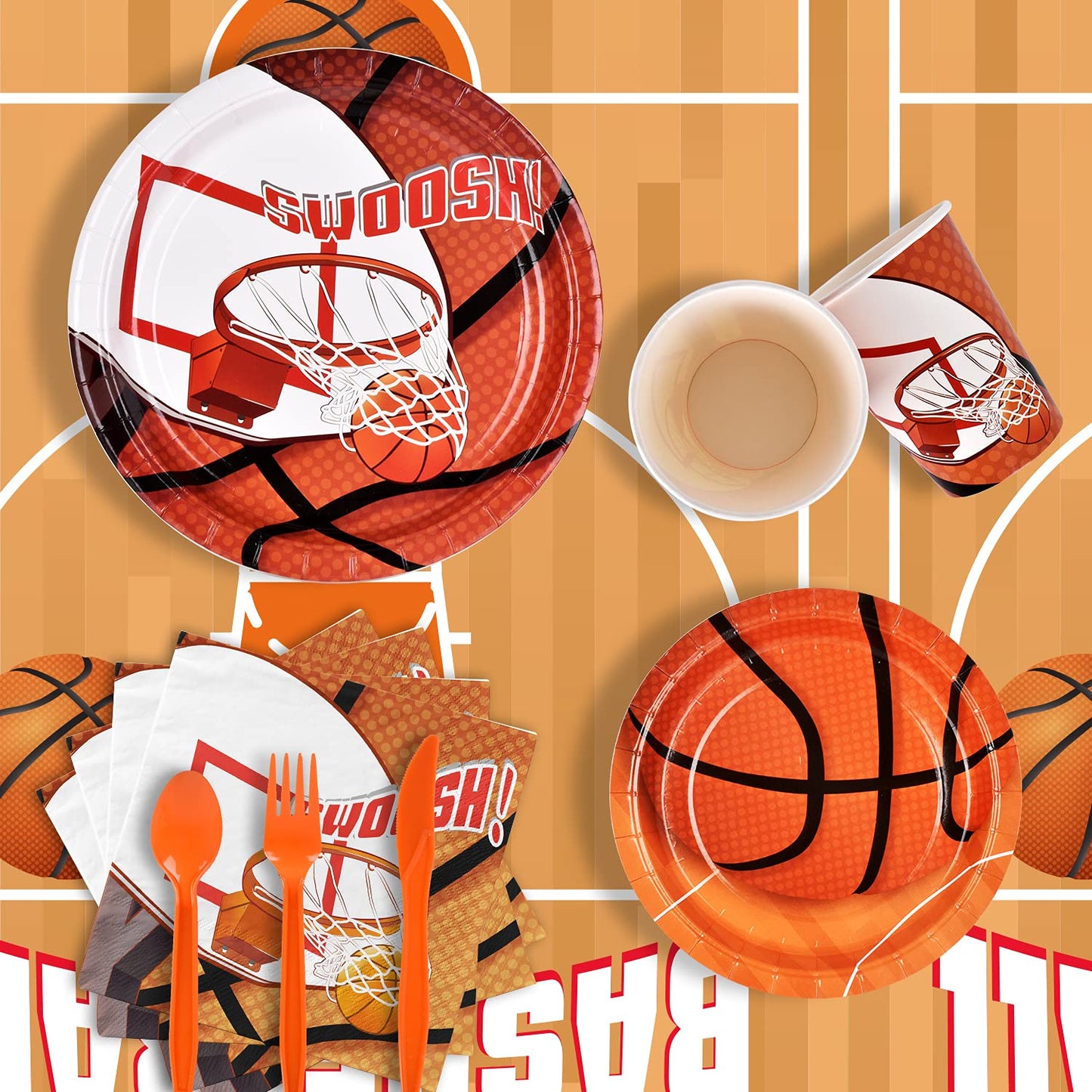 Gatherfun Basketball Party Supplies Paper Plates Napkins Cups Knives