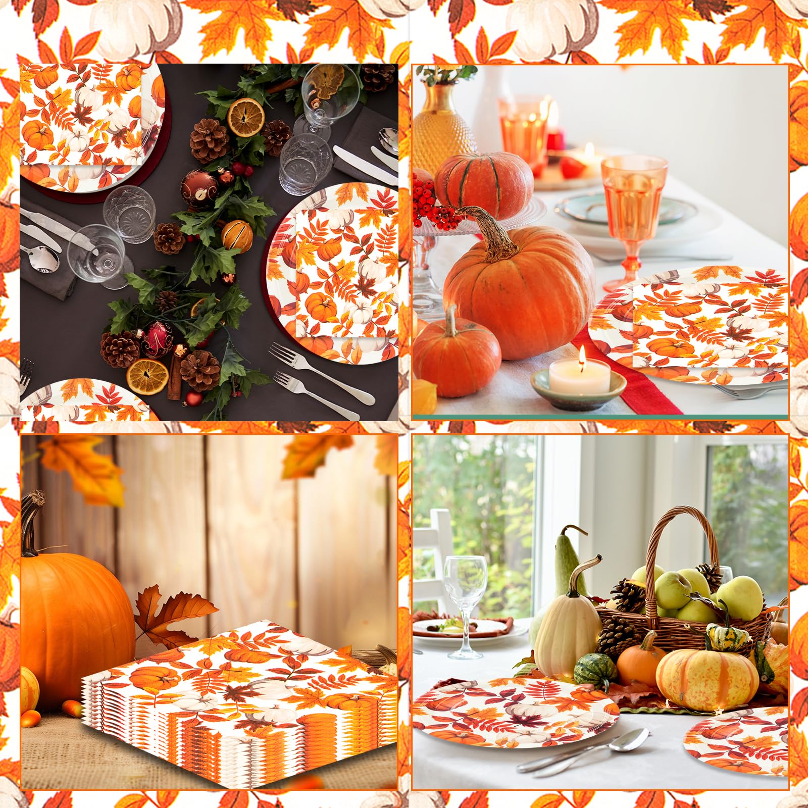 40Pcs Fall Paper Plates and Napkins,Thanksgiving Dessert Plates and Cocktail Napkins for Fall Thanksgiving Autumn Home Kitchen Birthday Party Supplies
