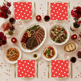 50pcs White Polka Dot Red Napkins, Disposable 2-Ply Cocktail & Happy Birthday Napkins, Polka Dot Party Decorations for Wedding Baby Shower Birthday Bridal Party