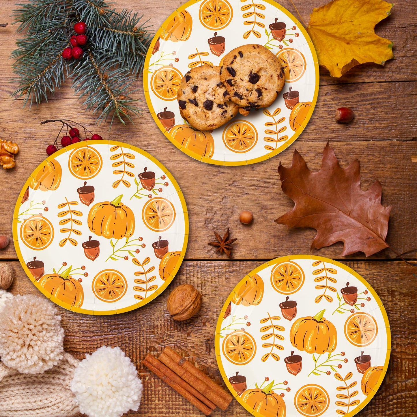 50 Pack Fall Paper Plates,7inch Disposable Fall Maple Leaf Paper Dinner Party Plates for Thanksgiving Pumpkins Birthday Holiday Family Gatherings Parties (Pumpkins)